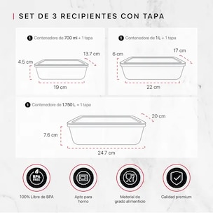 Foto 3 | Xtellar Set De 3 Refractarios Multifuncionales De Vidrio Premium Con Tapa