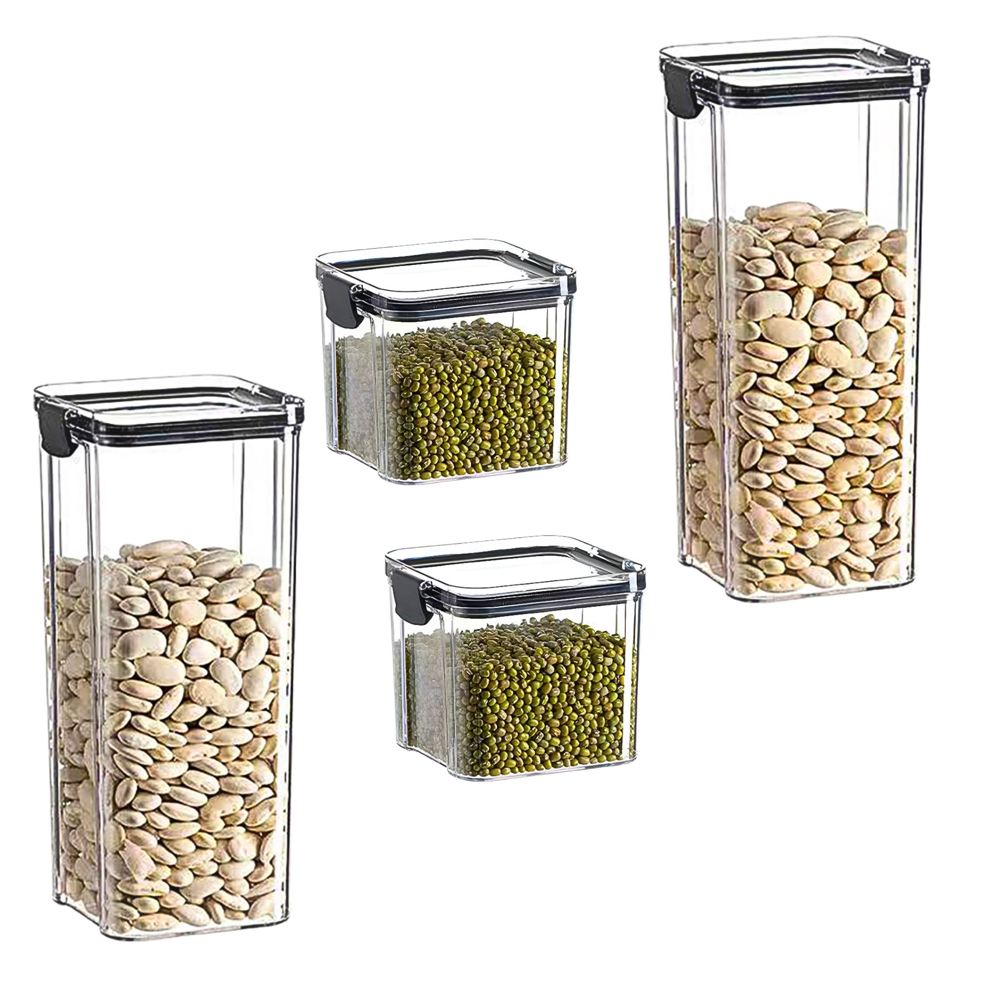 4 Tarros De Plástico Trasparente Para Condimentos 2 De 700 Ml Y 2 De 1800 Ml
