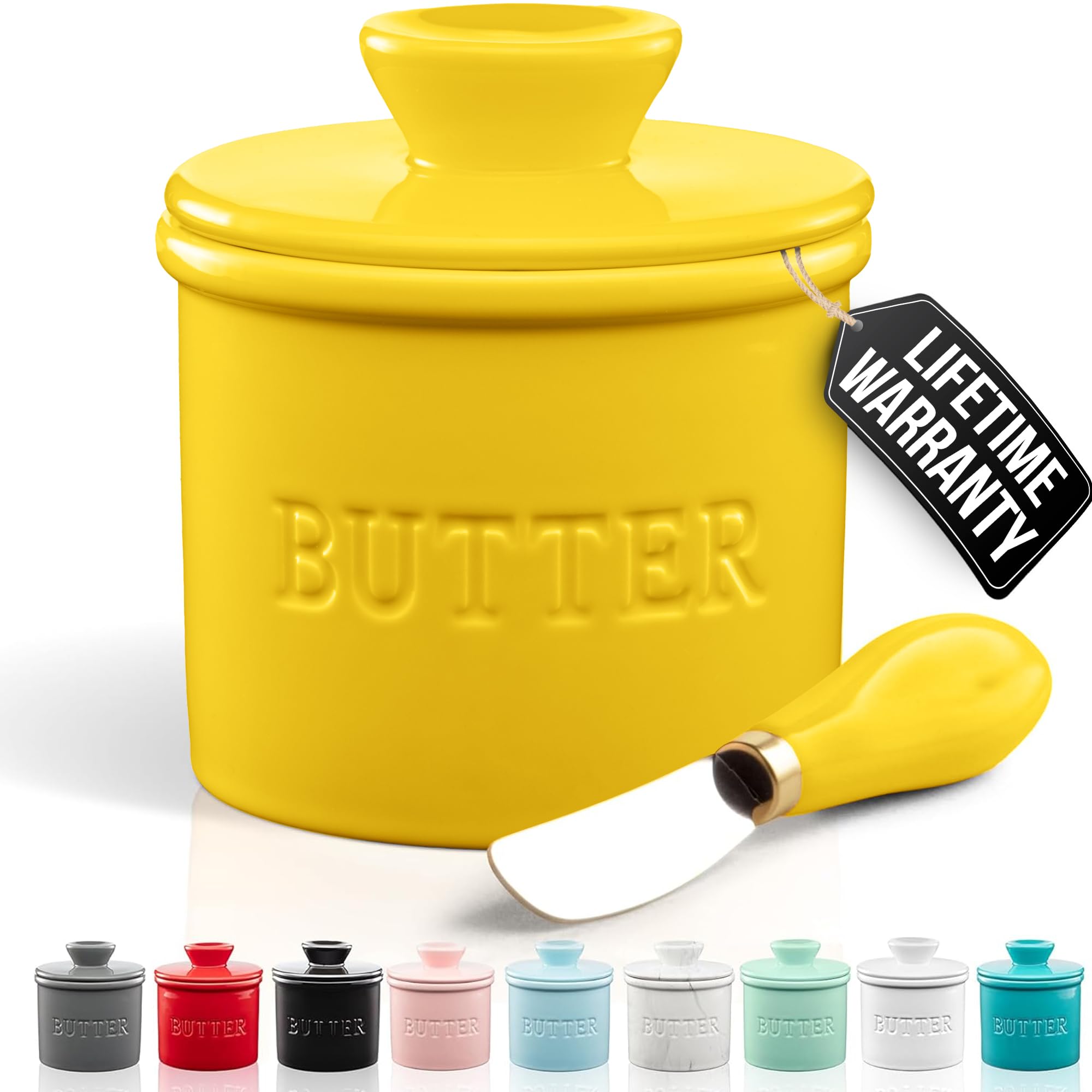 Foto 2 pulgar | Porcelana De Cocina Butter Crock Zulay Con Tapa Y Cuchillo, Color Amarillo - Venta Internacional.