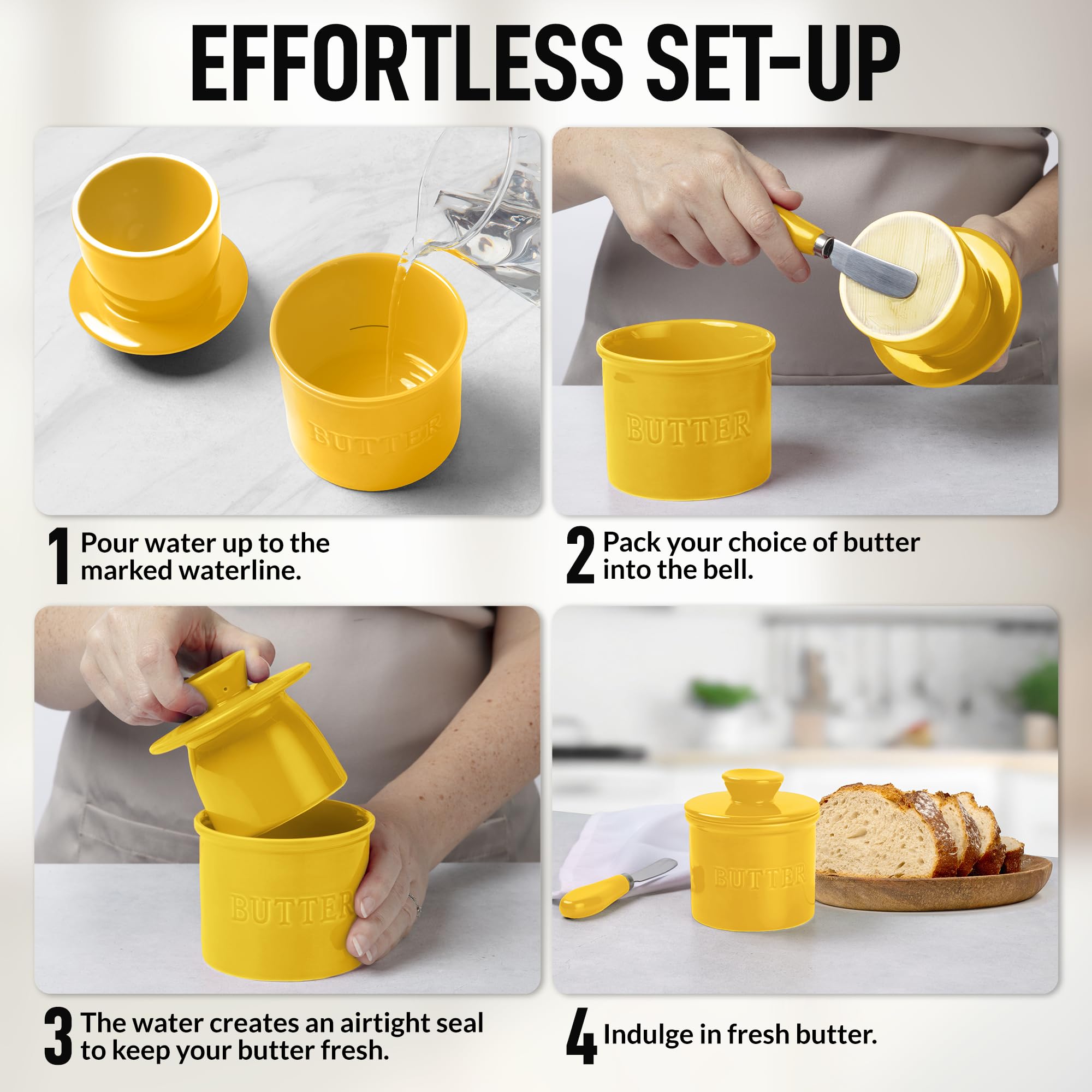 Foto 4 pulgar | Porcelana De Cocina Butter Crock Zulay Con Tapa Y Cuchillo, Color Amarillo - Venta Internacional.