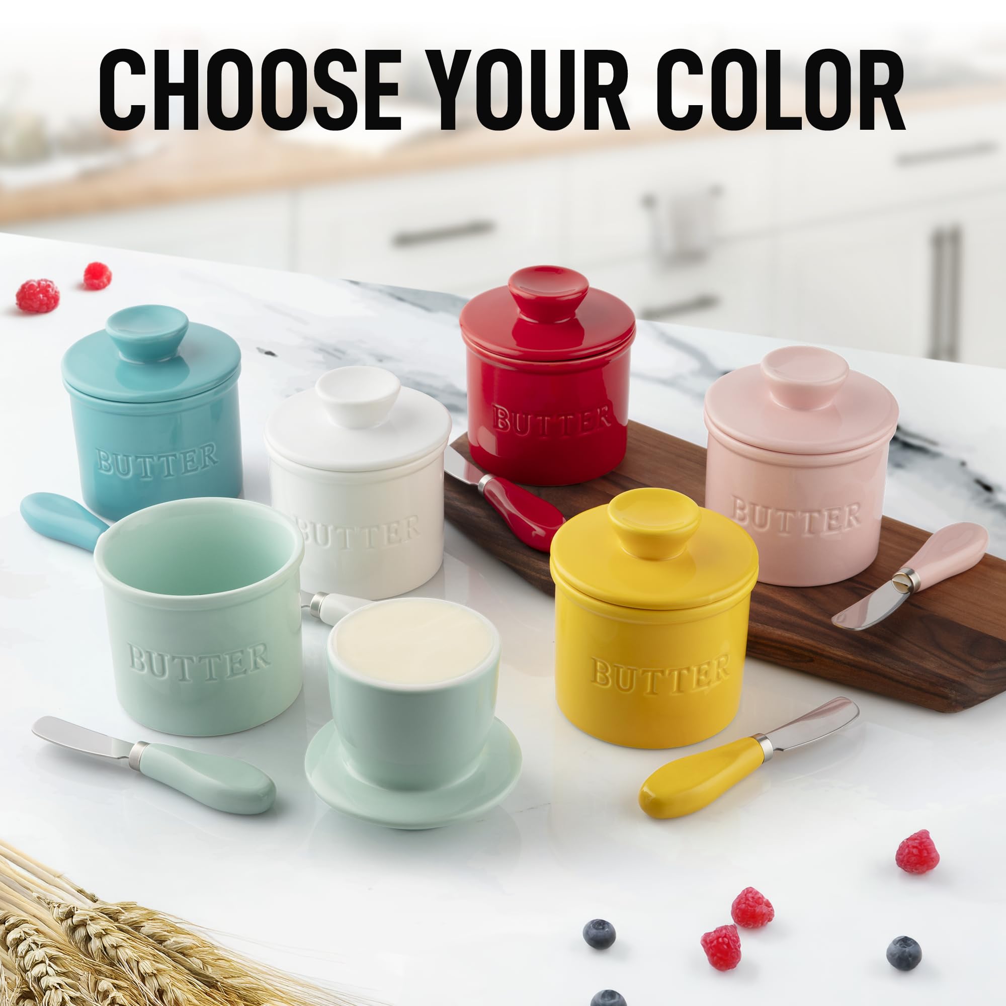 Foto 5 pulgar | Porcelana De Cocina Butter Crock Zulay Con Tapa Y Cuchillo, Color Amarillo - Venta Internacional.