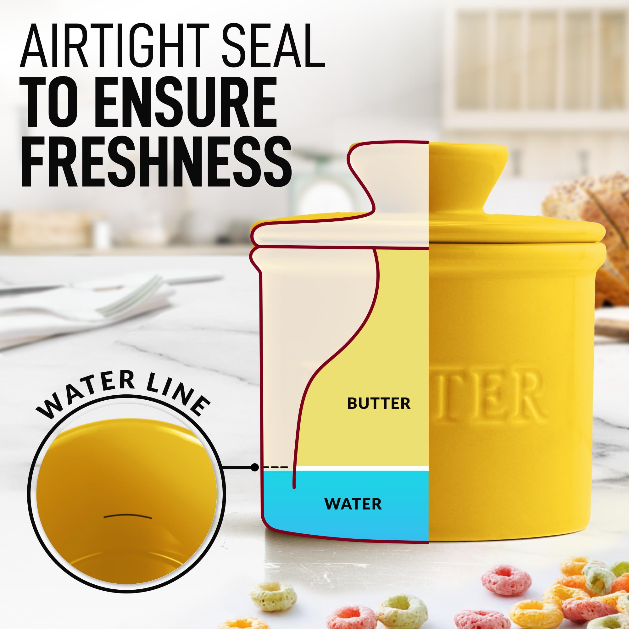 Foto 6 | Porcelana De Cocina Butter Crock Zulay Con Tapa Y Cuchillo, Color Amarillo - Venta Internacional.