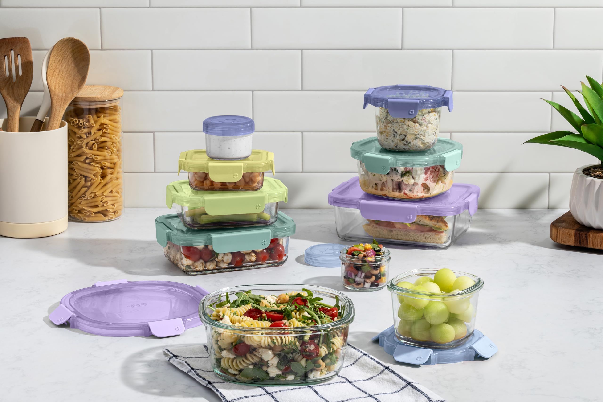Foto 2 | Set De Almacenamiento De Alimentos Ello Color Lock, 20 Piezas De Vidrio Con Tapas De Plástico - Venta Internacional.