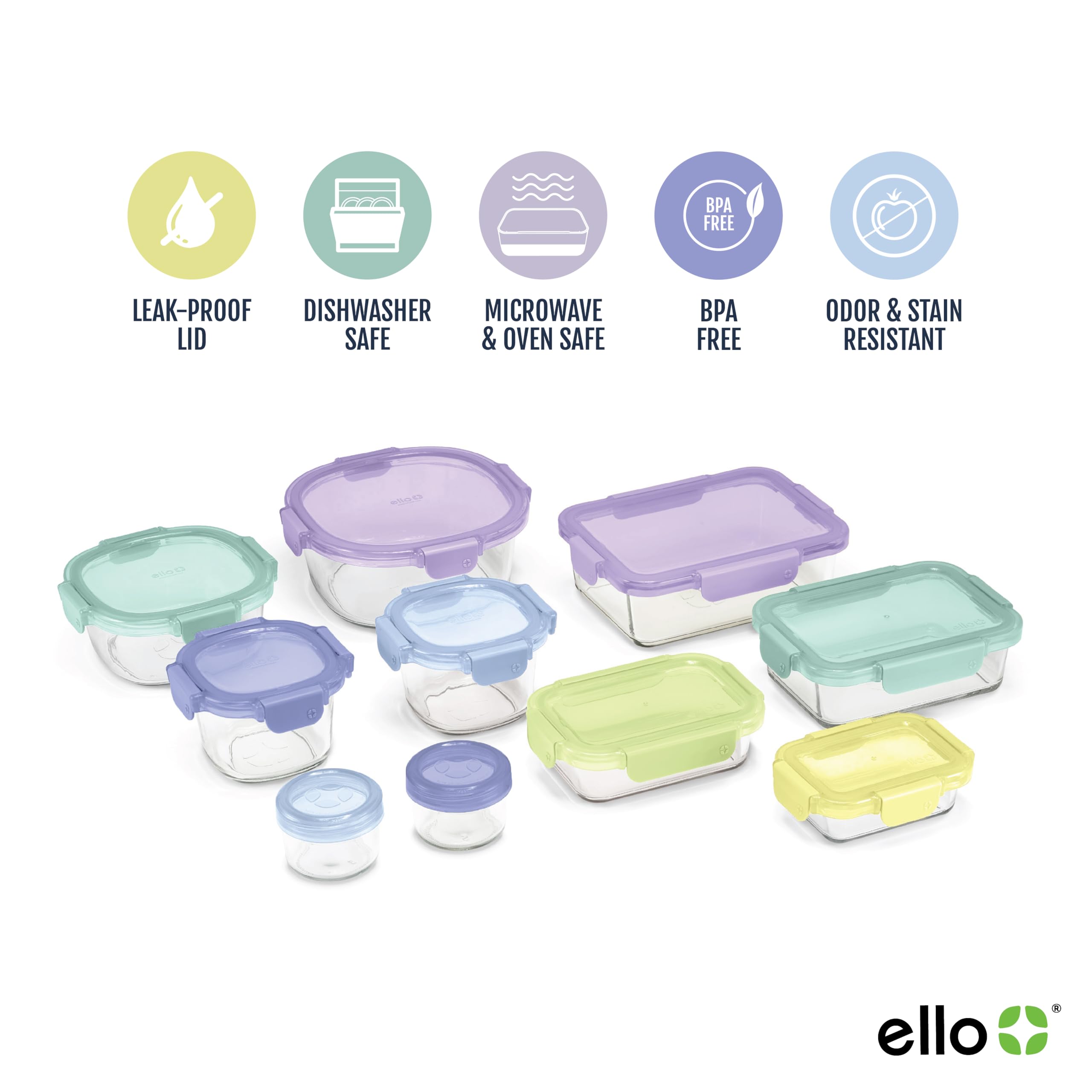 Foto 3 | Set De Almacenamiento De Alimentos Ello Color Lock, 20 Piezas De Vidrio Con Tapas De Plástico - Venta Internacional.