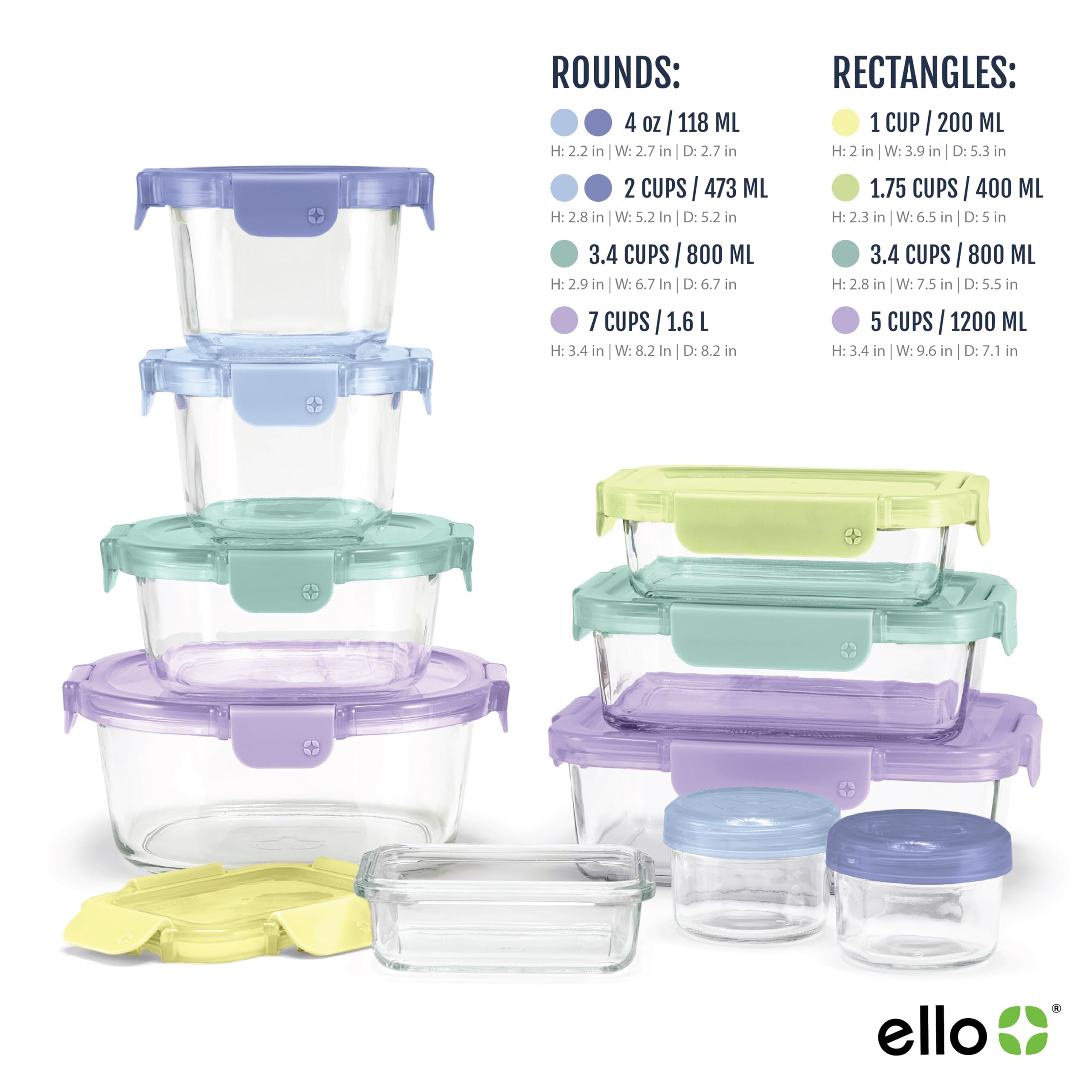 Foto 5 | Set De Almacenamiento De Alimentos Ello Color Lock, 20 Piezas De Vidrio Con Tapas De Plástico - Venta Internacional.