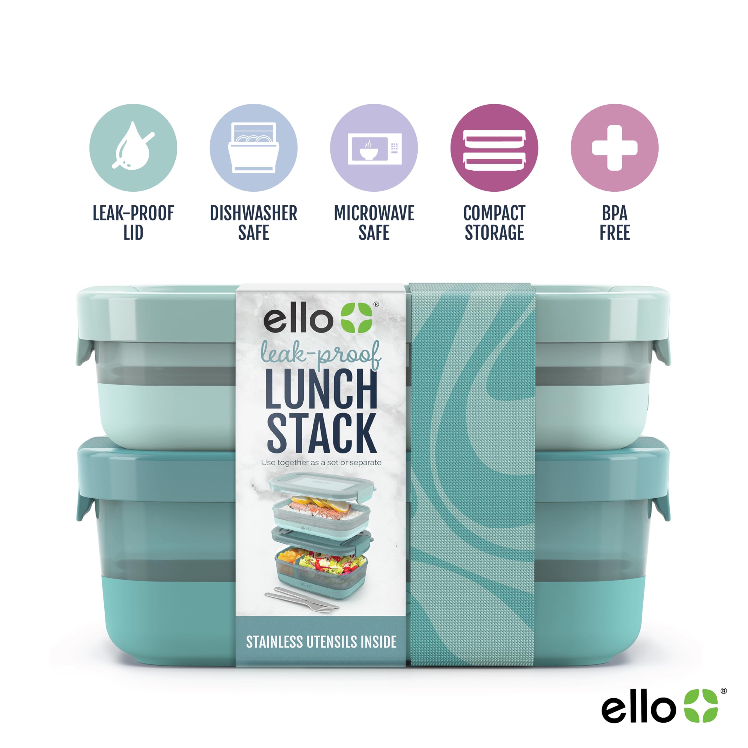Foto 2 | Recipiente De Almacenamiento De Alimentos Ello Lunch Stack, Paquete De 2 Unidades, Sin Bpa - Venta Internacional.