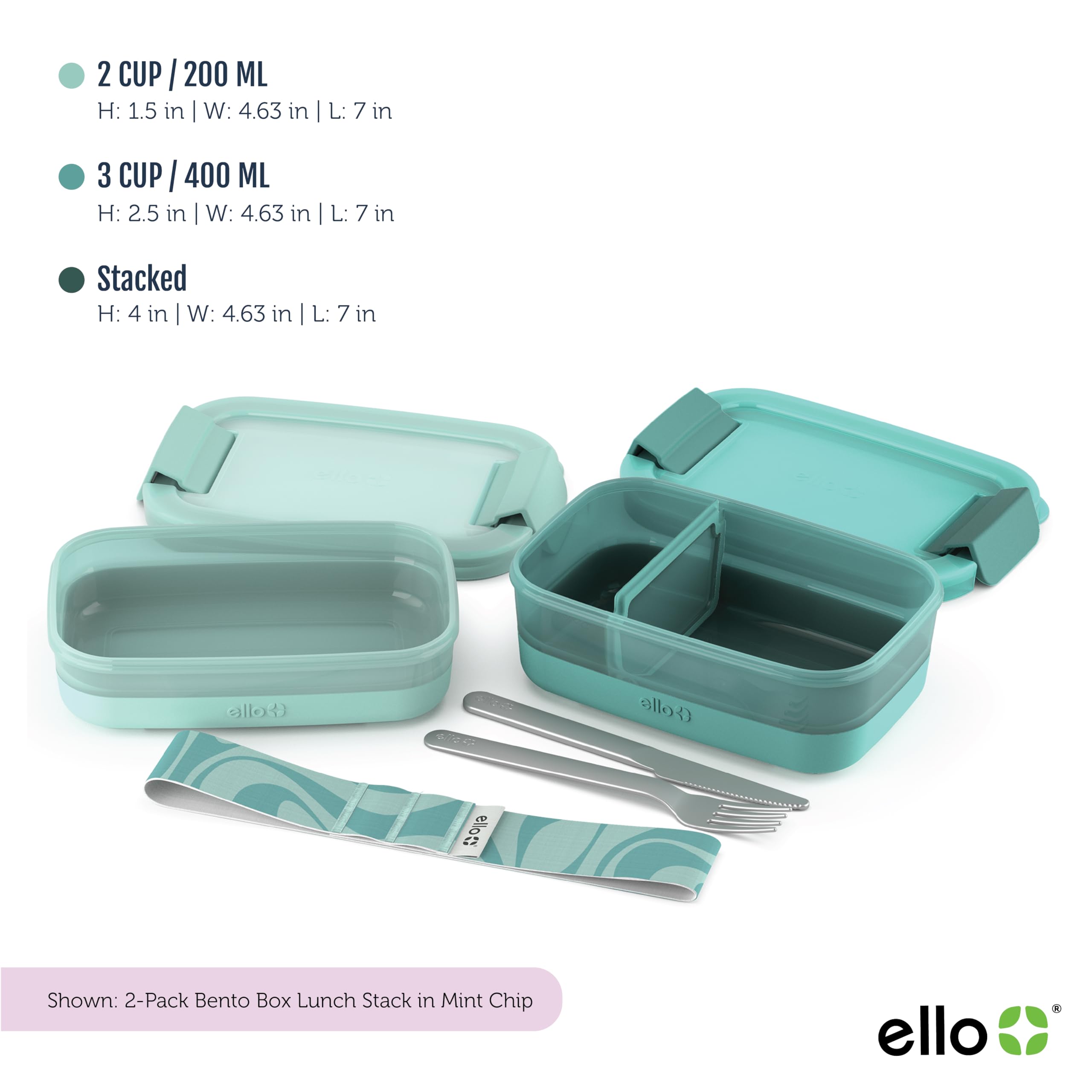 Foto 3 | Recipiente De Almacenamiento De Alimentos Ello Lunch Stack, Paquete De 2 Unidades, Sin Bpa - Venta Internacional.