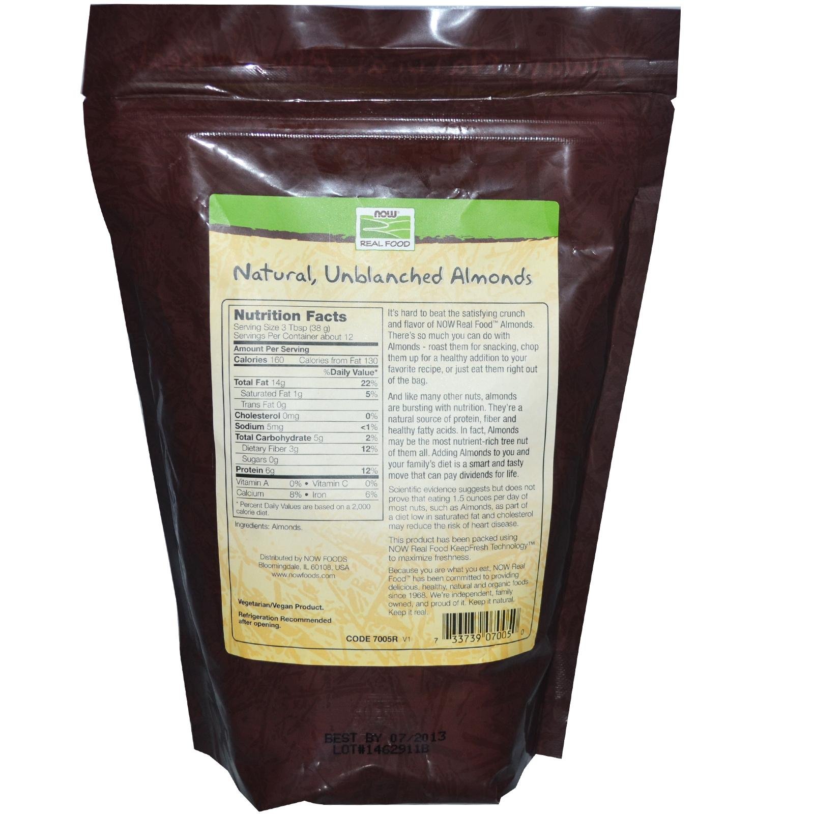 Foto 3 pulgar | Almonds Now Foods Real Food Natural, Sin Blanquear, 454 G - Venta Internacional.