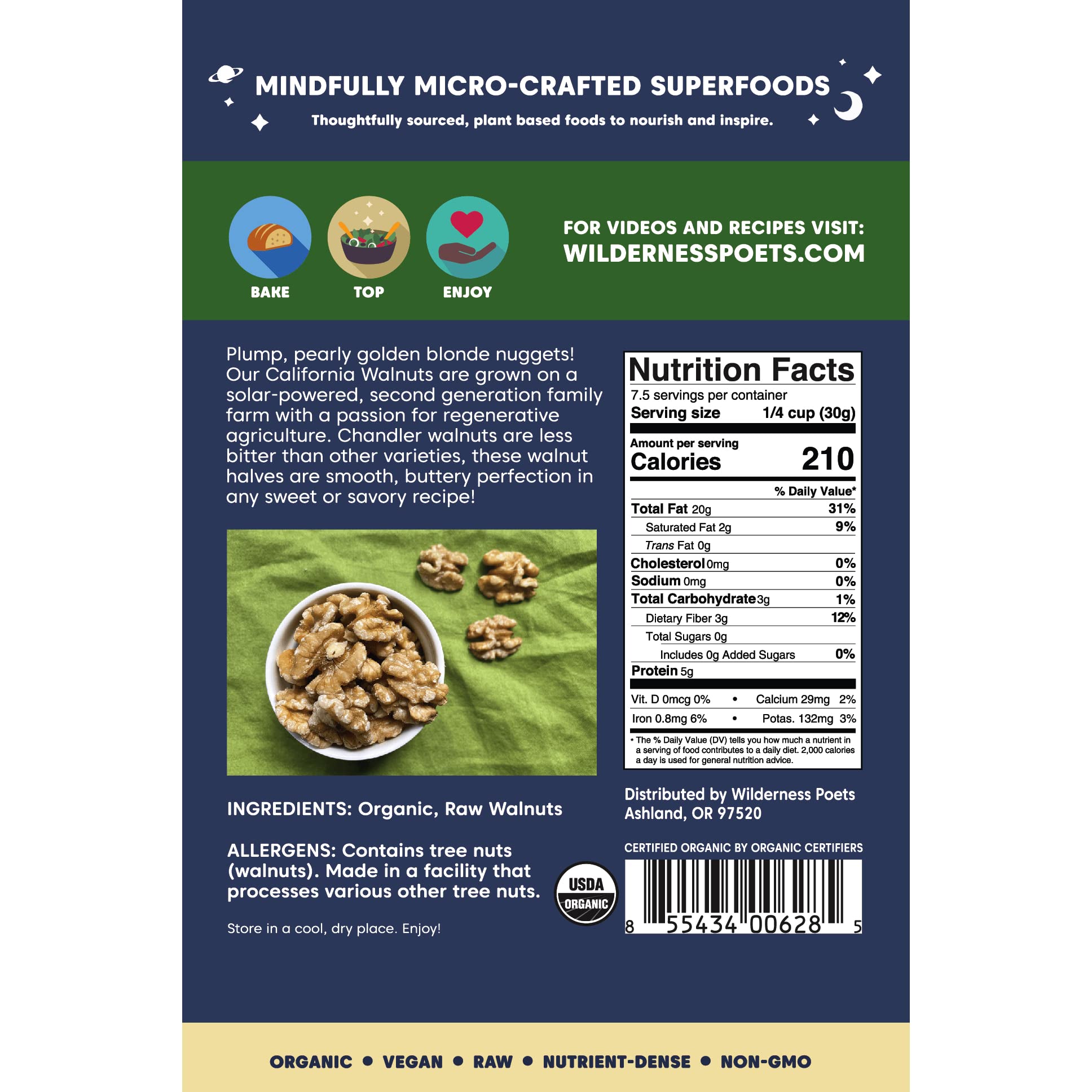 Foto 4 pulgar | Walnuts Wilderness Poets California Organic Crudas 227 G - Venta Internacional.