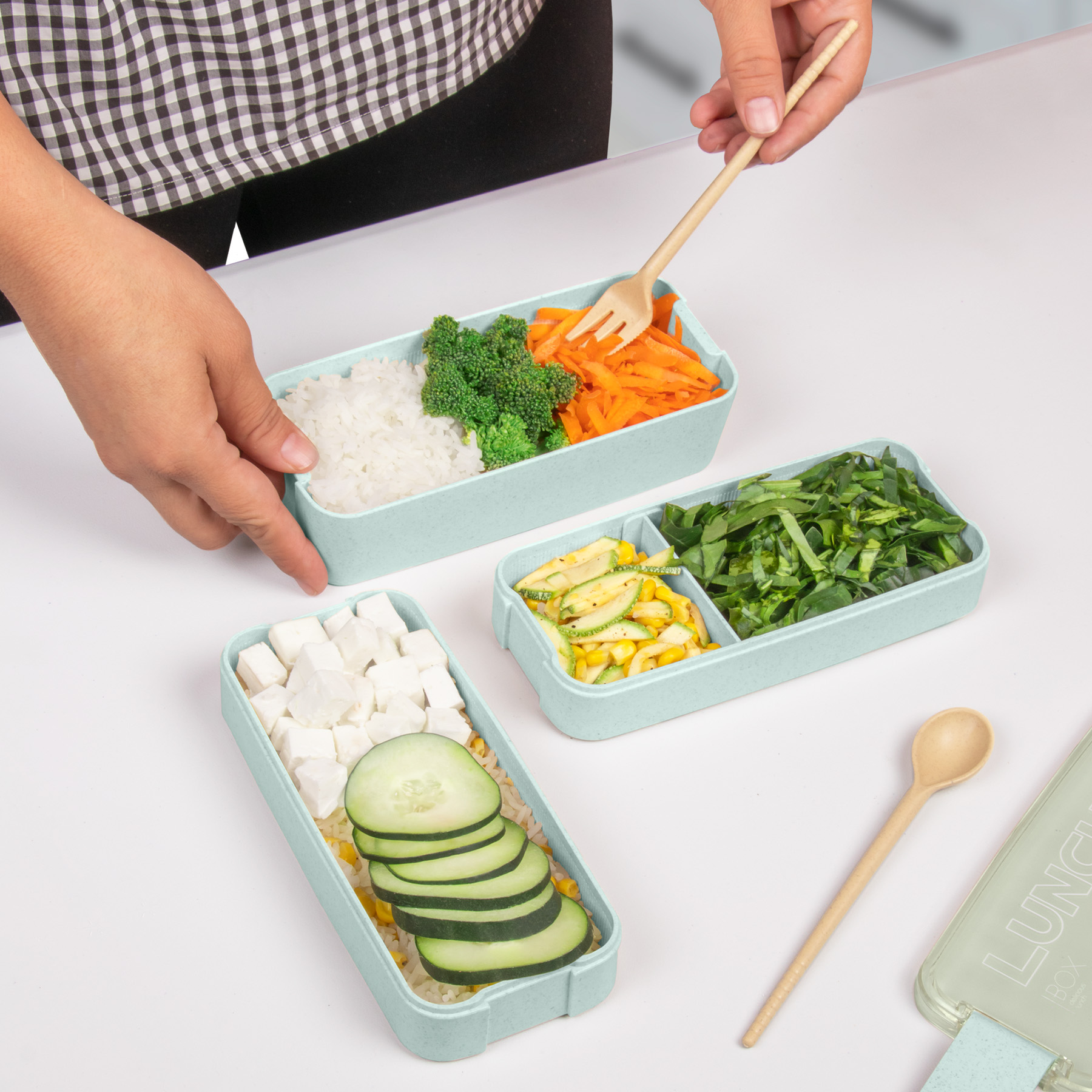 Foto 4 pulgar | Magmalife Lonchera Bento Box Con 3 Compartimentos  900ml  A Prueba De Fugas  Microondas  Con Cuchara Y Tenedor (verde)