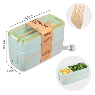 Foto 4 | Magmalife Lonchera Bento Box Con 3 Compartimentos 900ml A Prueba De Fugas Microondas Con Cuchara Y Tenedor (verde)