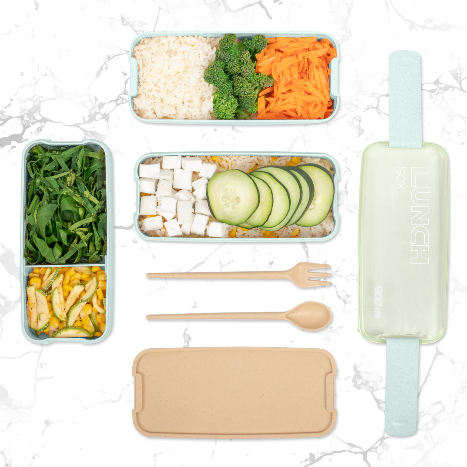 Foto 6 pulgar | Magmalife Lonchera Bento Box Con 3 Compartimentos  900ml  A Prueba De Fugas  Microondas  Con Cuchara Y Tenedor (verde)