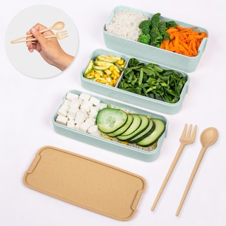 Foto 6 | Magmalife Lonchera Bento Box Con 3 Compartimentos 900ml A Prueba De Fugas Microondas Con Cuchara Y Tenedor (verde)