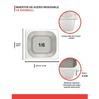 Foto 8 | Inserto Shorbull Acero Inoxidable 1/6 Con Tapa 6.5cm