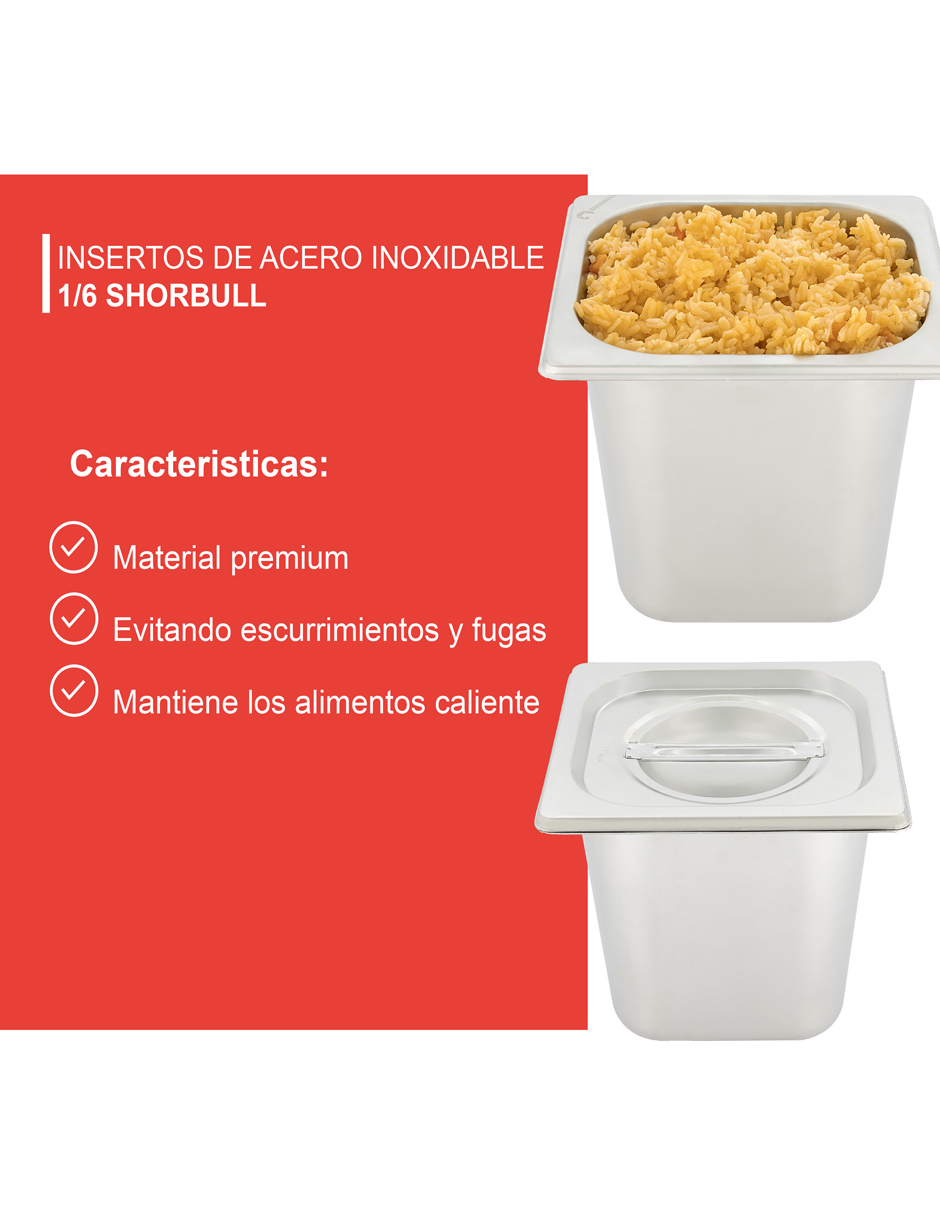 Foto 5 pulgar | Inserto Shorbull Acero Inoxidable 1/6 Con Tapa 10cm