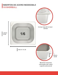 Foto 5 | Inserto Shorbull Acero Inoxidable 1/6 Con Tapa 10cm