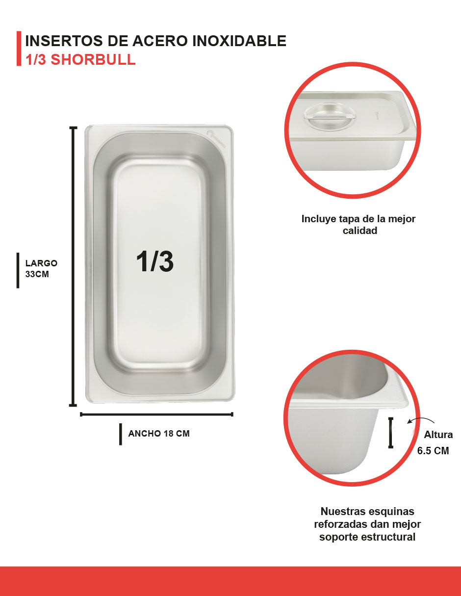 Foto 7 | Inserto Shorbull Acero Inoxidable 1/3 Con Tapa 6.5cm