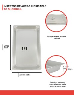 Foto 8 | Inserto Shorbull Acero Inoxidable 1/1 Con Tapa 6.5cm