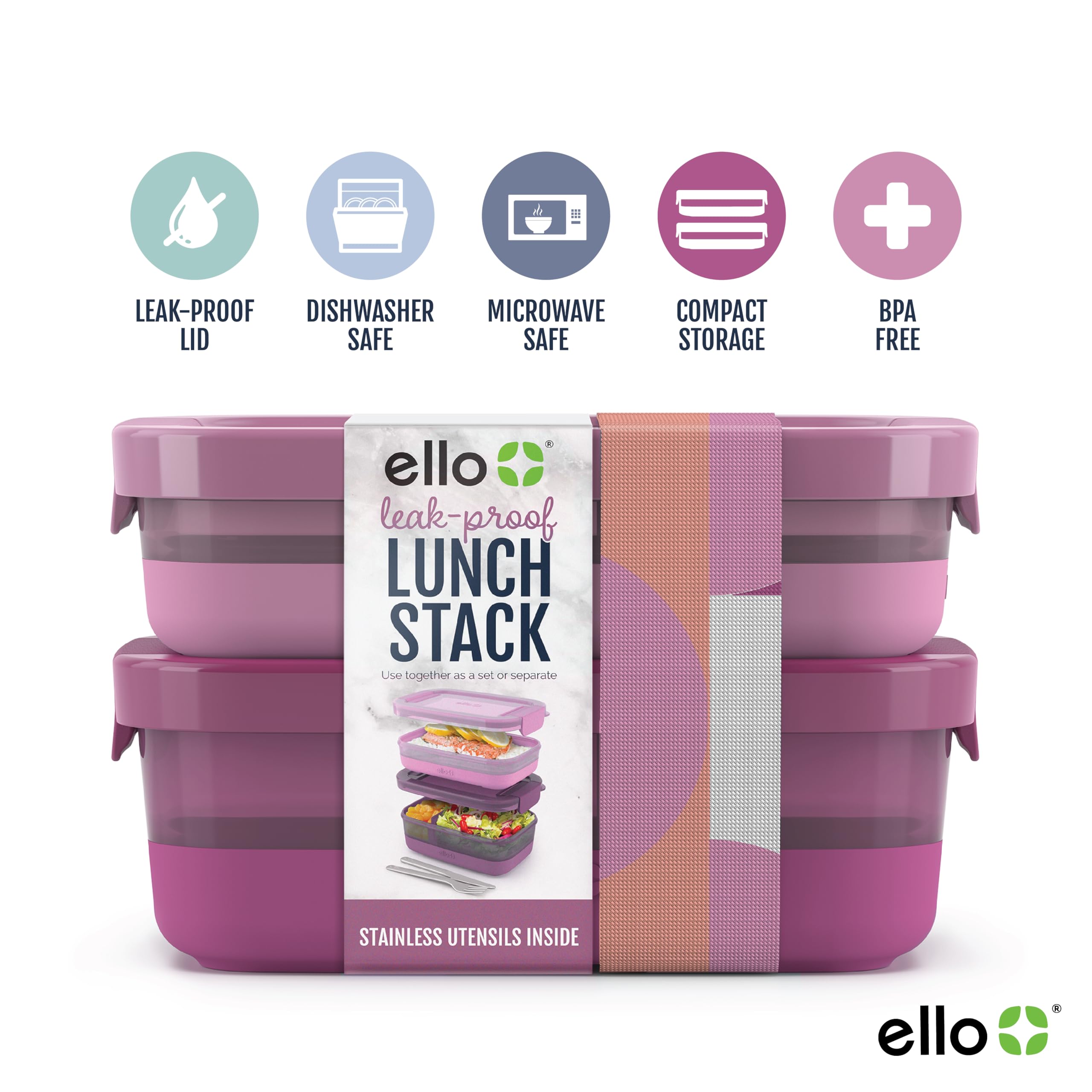 Foto 2 | Recipiente De Almacenamiento De Alimentos Ello Lunch Stack  Paquete De 2 Unidades  Sin Bpa - Venta Internacional.