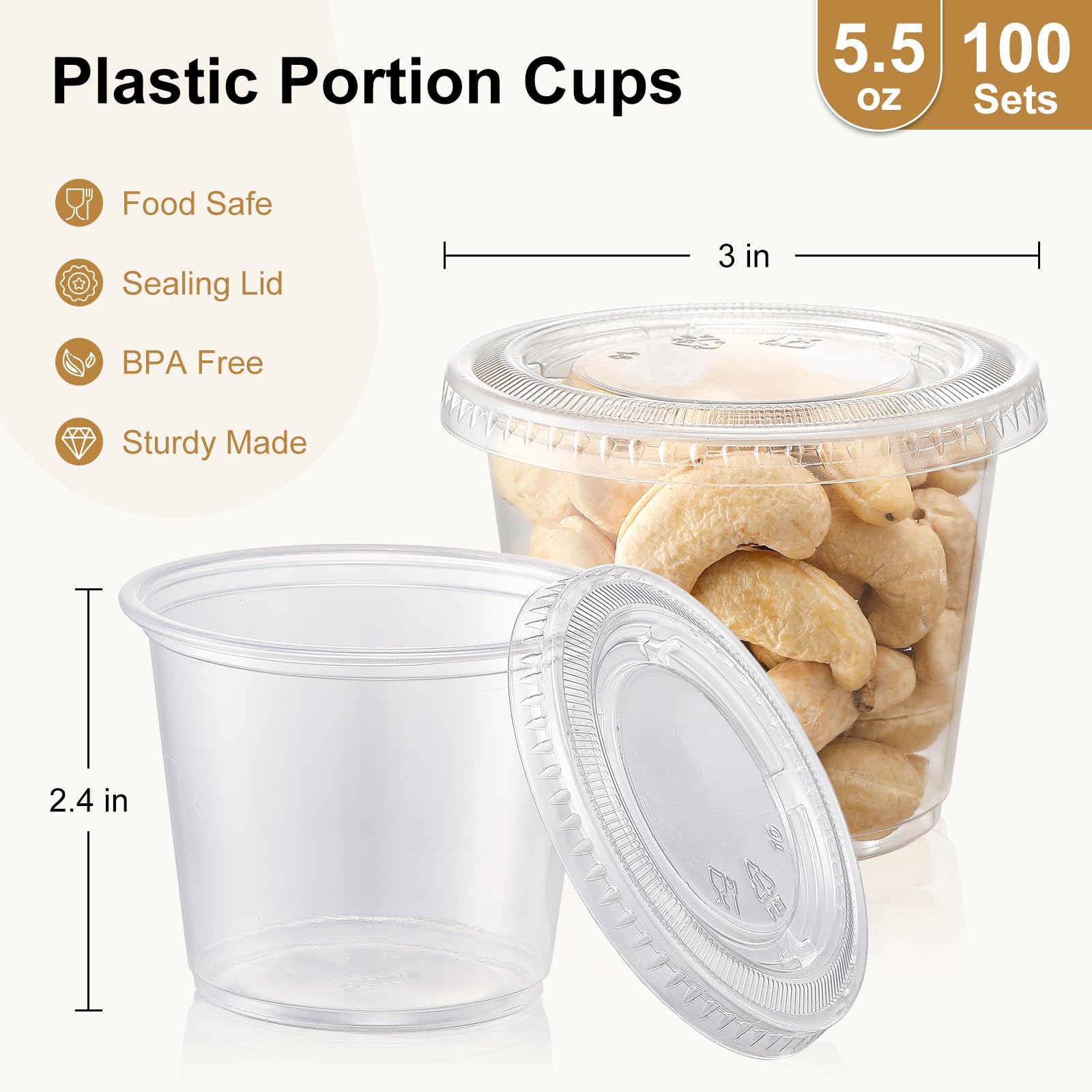 Foto 3 pulgar | Vasos Aozita Para Porciones  100 Juegos  160 Ml  Con Tapas De Plástico Transparente - Venta Internacional.