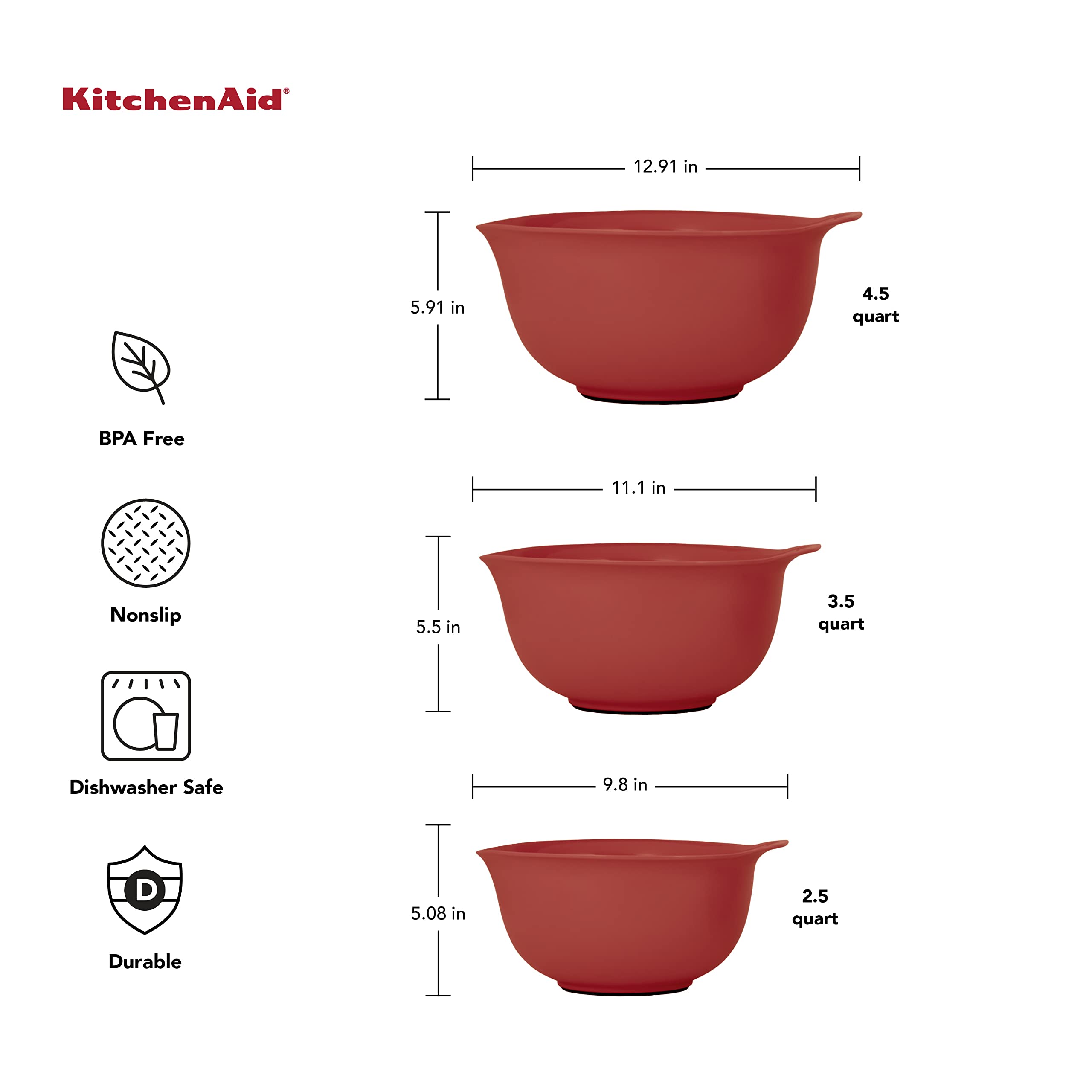 Foto 3 | Juego De 3 Tazones De Plástico Para Mezclar Kitchenaid  Universales  Anidados - Venta Internacional.