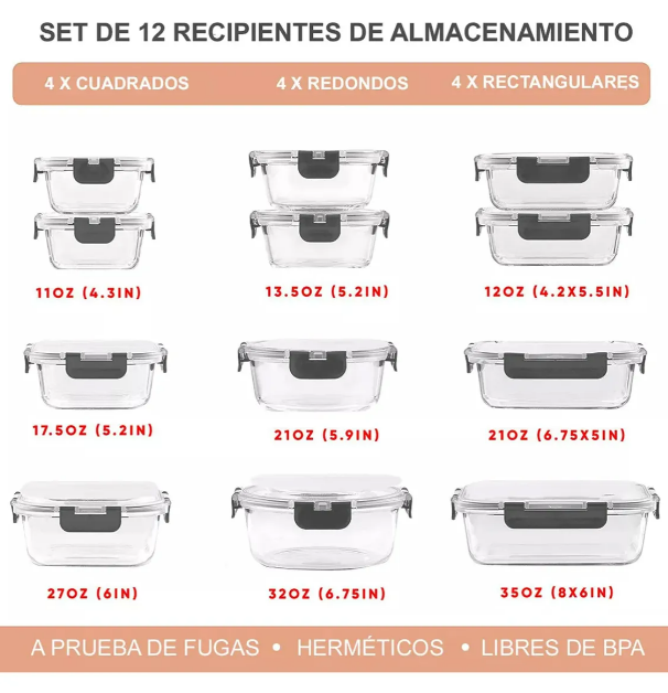Foto 2 | Xtellar Premium Set De 15 Recipientes En Vidrio De Borosilicato Herméticos