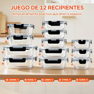 Foto 2 | Xtellar Juego De 12 Contenedores De Vidrio Ecológicos Herméticos Y Resistentes A Altas Temperaturas.