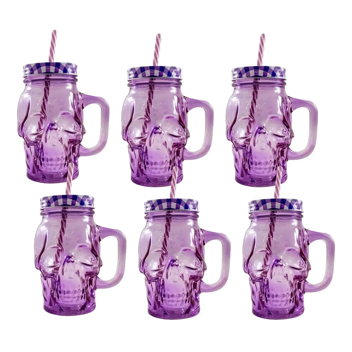 Frasco de Vidrio Calavera color Morado 16oz./473ml. Drink Lab - 6 Piezas