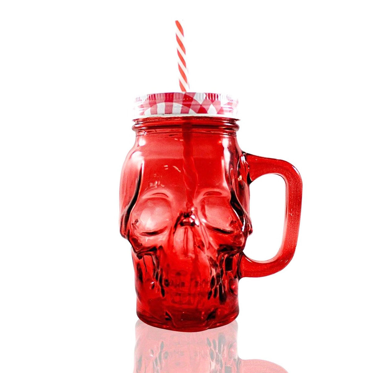 Foto 3 pulgar | Frasco de Vidrio Calavera color Rojo 16oz./473ml. Drink Lab - 6 Piezas