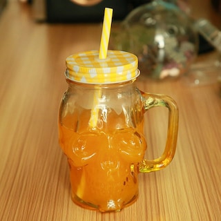 Foto 2 | Set de 3 pz Frasco de Vidrio Calavera Drink Lab Amarillo 16oz/473ml