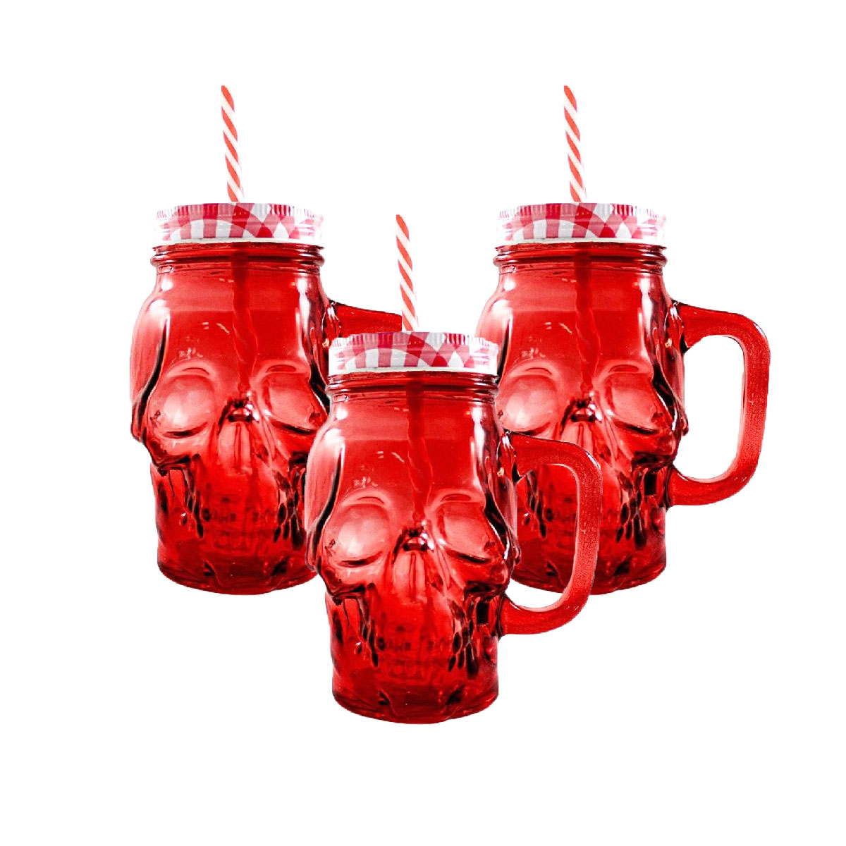 Foto 2 pulgar | Frasco de Vidrio Calavera color Rojo 16oz./473ml. Drink Lab - 3 Piezas