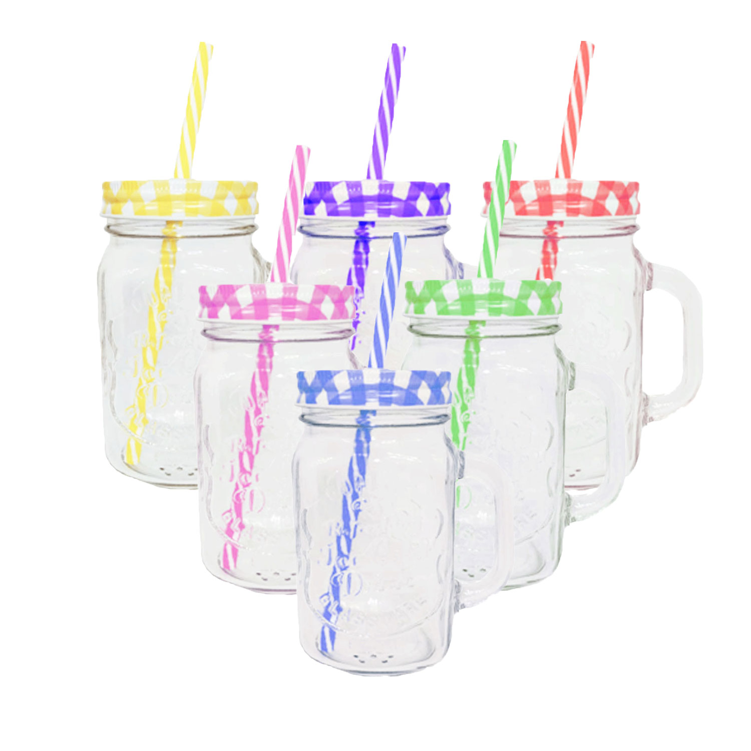 Foto 2 pulgar | Set de 6 pz Frasco de Vidrio Grabado  Drink Lab Transparente Tapas de Colores 16oz/ 473ml