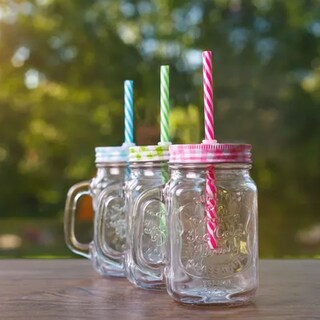 Foto 2 | Set de 6 pz Frasco de Vidrio Grabado Drink Lab Transparente Tapas de Colores 16oz/ 473ml