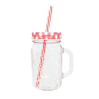 Foto 2 | Frasco de Vidrio Grabado Transparente Tapa Roja 16oz./473ml. Drink Lab - 6 Piezas