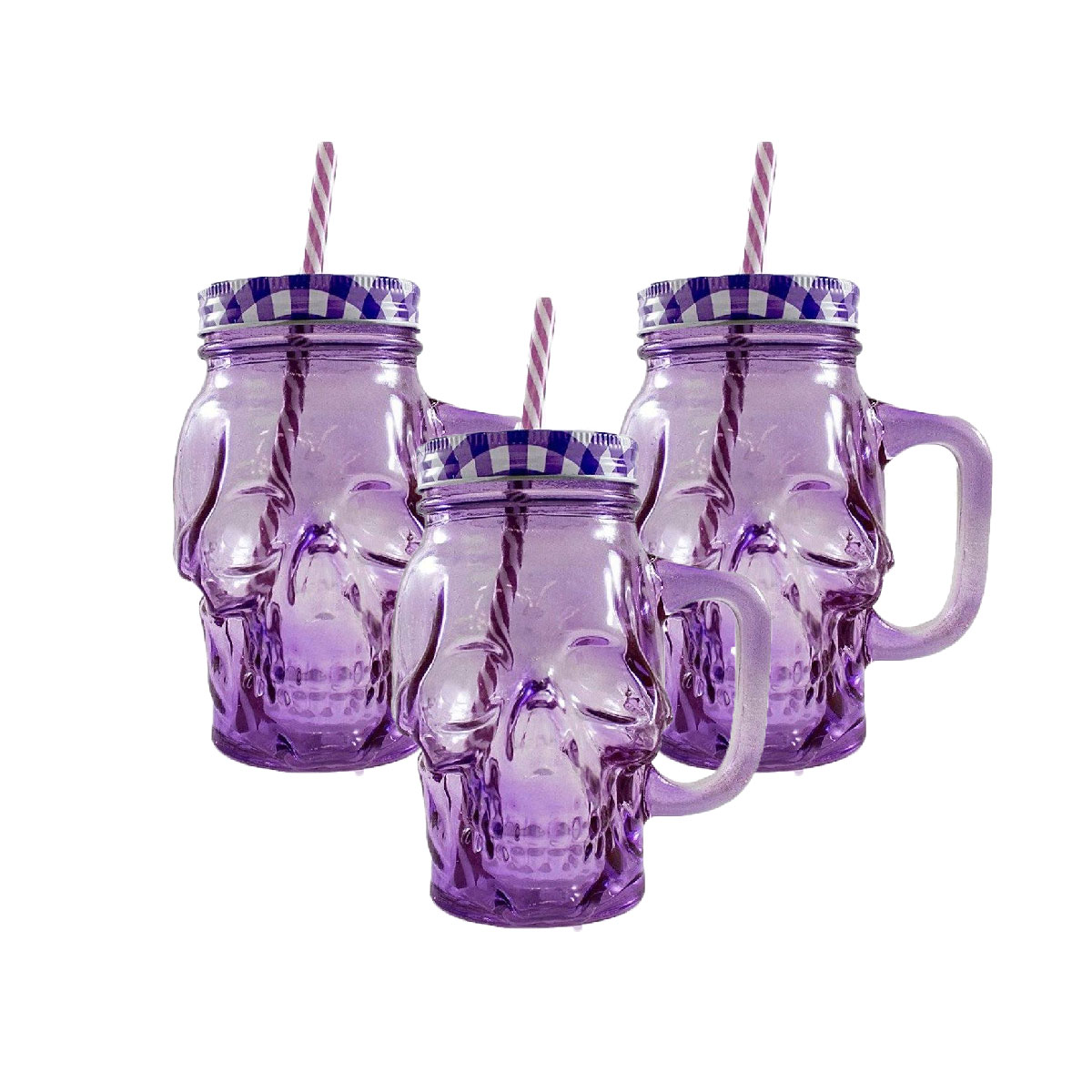 Foto 2 pulgar | Frasco de Vidrio Calavera color Morado 16oz./473ml. Drink Lab - 3 Piezas