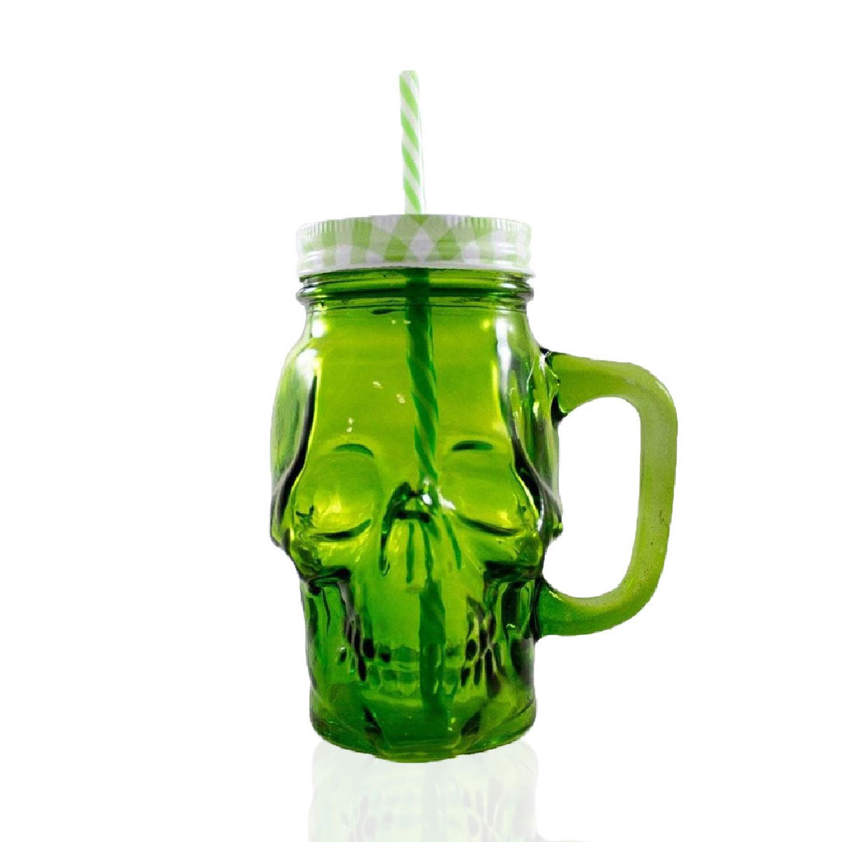 Foto 3 pulgar | Frasco de Vidrio Calavera color Verde 16oz./473ml. Drink Lab 6 Piezas