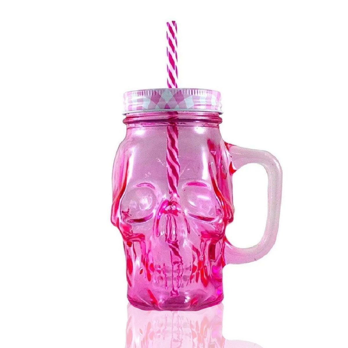 Foto 3 pulgar | Frasco de Vidrio Calavera color Rosa 16oz./473ml. Drink Lab 3 Piezas