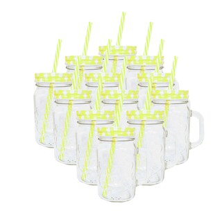 Foto 1 | Frasco de Vidrio Grabado Transparente Tapa color Amarilla 16oz./473ml. Drink Lab - 12 Piezas