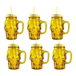 Foto 1 | Frasco de Vidrio Calavera color Amarillo 16oz./473ml. Drink Lab - 6 Piezas