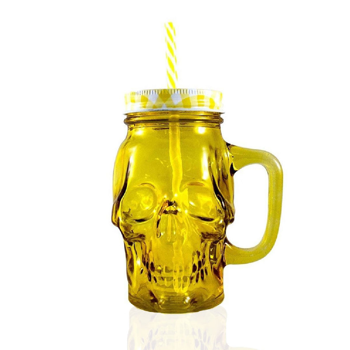 Foto 3 pulgar | Frasco de Vidrio Calavera color Amarillo 16oz./473ml. Drink Lab - 6 Piezas