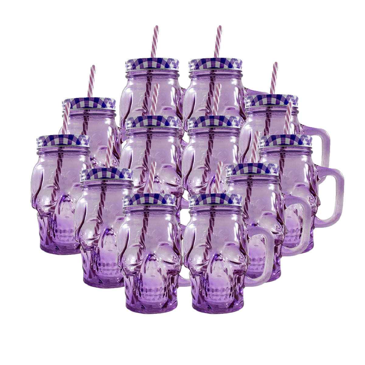 Frasco de Vidrio Calavera Morado 16oz./473ml. Drink Lab - 12 Piezas