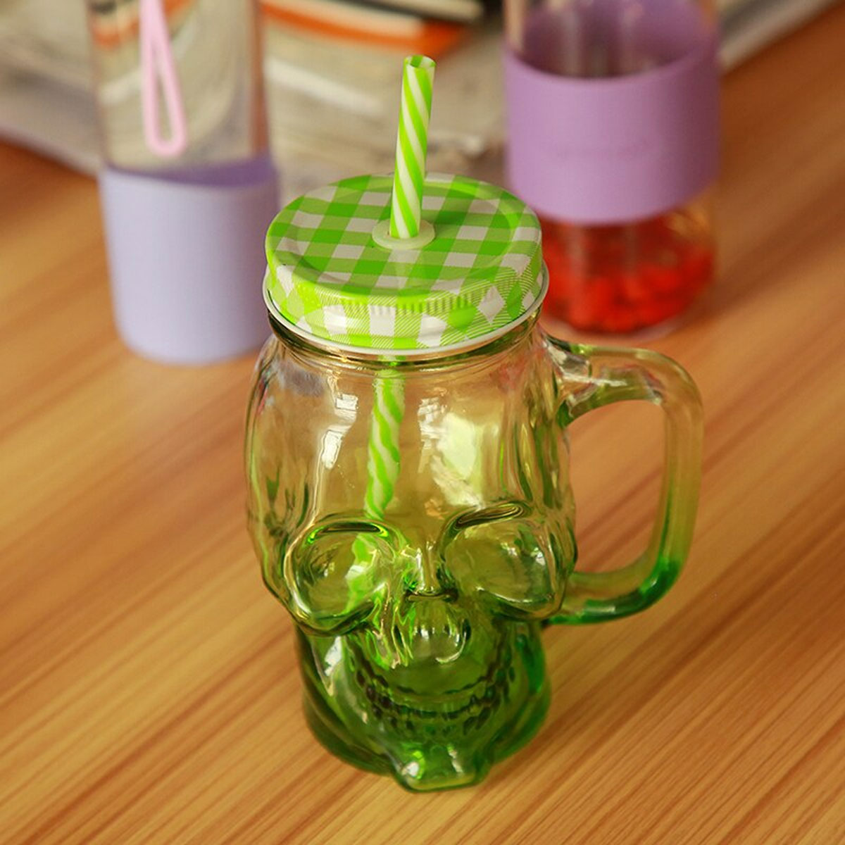 Foto 3 pulgar | Set 12 pz Frasco de Vidrio Calavera Drink Lab Verde 16oz/ 473ml