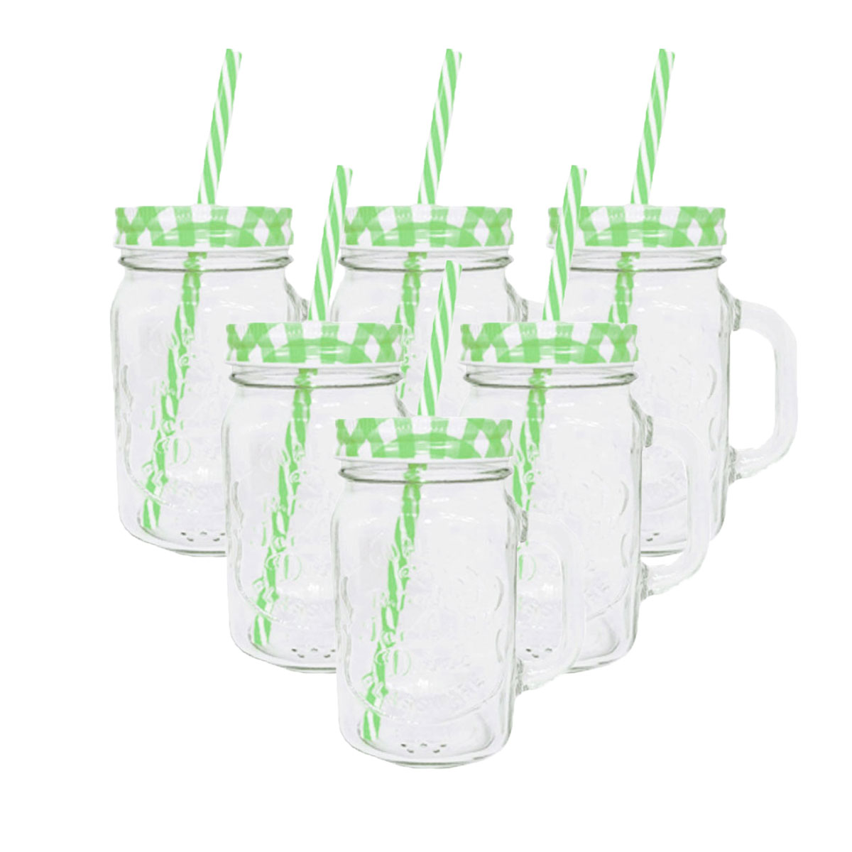 Foto 2 pulgar | Set 6 Frasco de Vidrio Grabado Drink Lab Transparente Tapa Verde 16oz/ 473ml