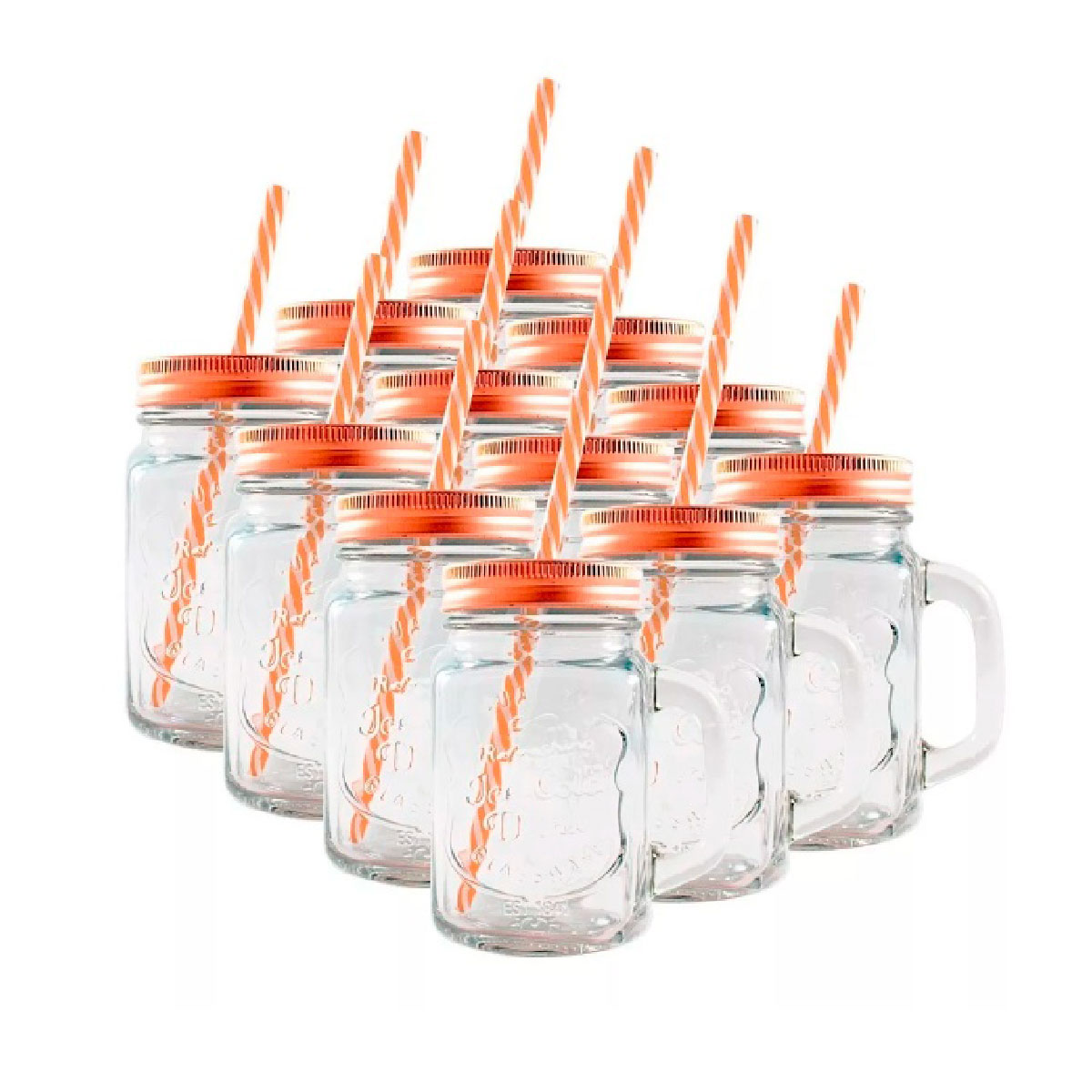 Foto 2 pulgar | Set 12 pz Frasco de Vidrio Grabado Drink Lab Transparente Tapa Cobre 16oz/ 473ml