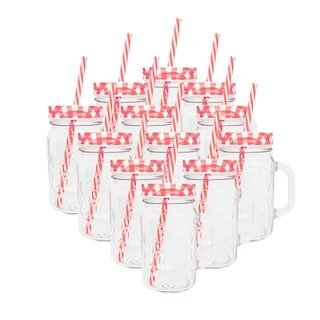 Foto 1 | Set de 12 Frasco de Vidrio Grabado Drink Lab Transparente Tapa Roja 16oz/ 473ml