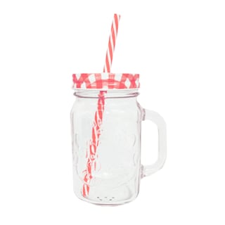 Foto 2 | Set de 12 Frasco de Vidrio Grabado Drink Lab Transparente Tapa Roja 16oz/ 473ml