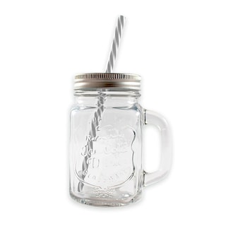 Foto 2 | Set 12 pz Frasco de Vidrio Grabado Drink Lab Transparente Tapa Plateada 16oz/ 473ml
