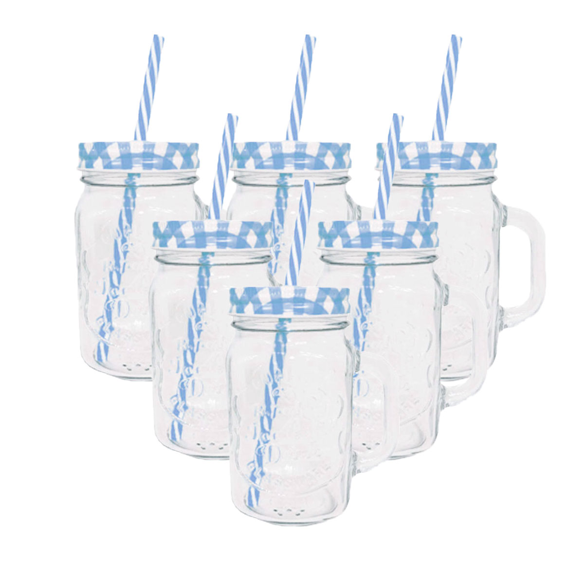 Foto 2 pulgar | Set 6 pz Frasco de Vidrio Grabado Drink Lab Transparente Tapa Azul 16oz/ 473ml