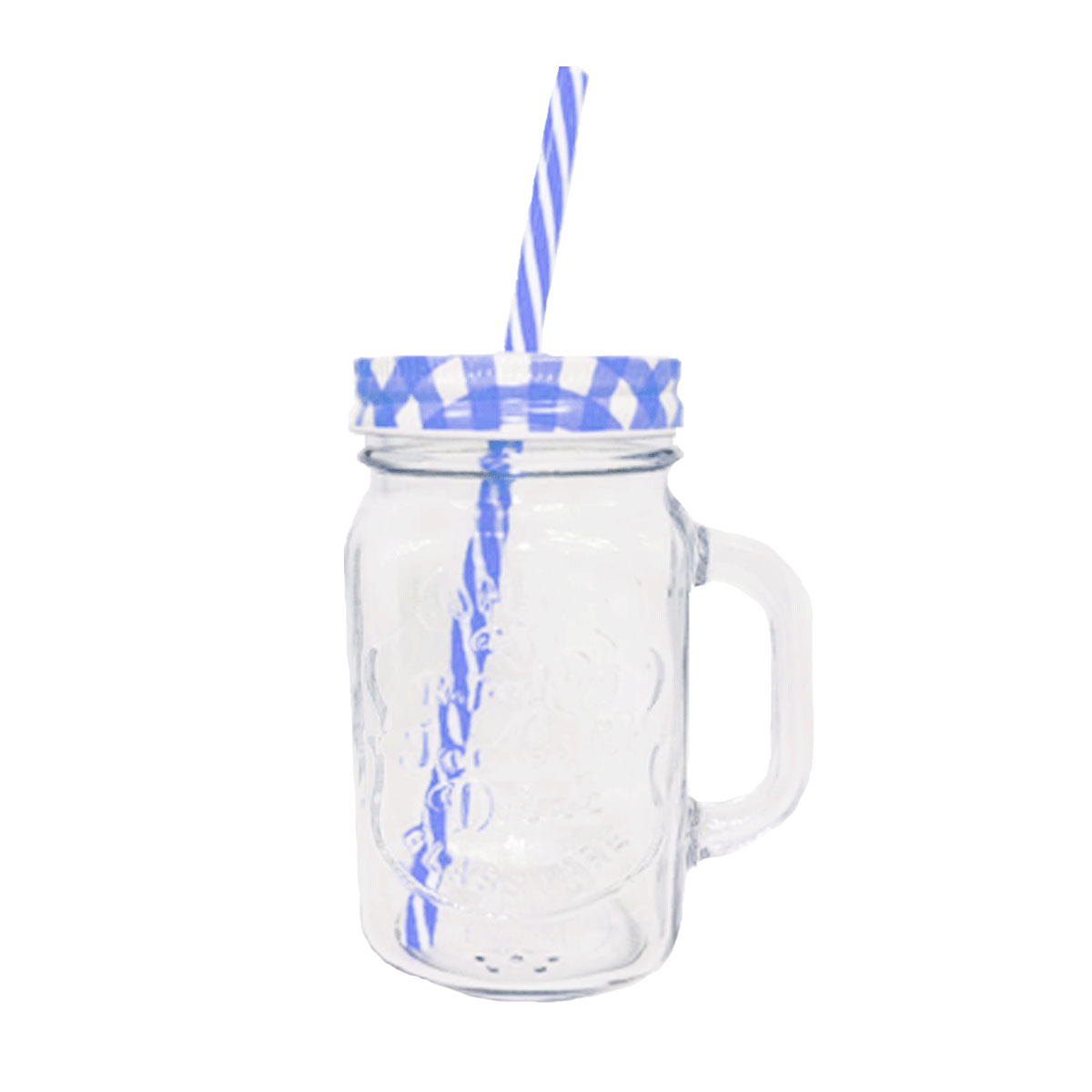 Foto 3 pulgar | Set 6 pz Frasco de Vidrio Grabado Drink Lab Transparente Tapa Azul 16oz/ 473ml