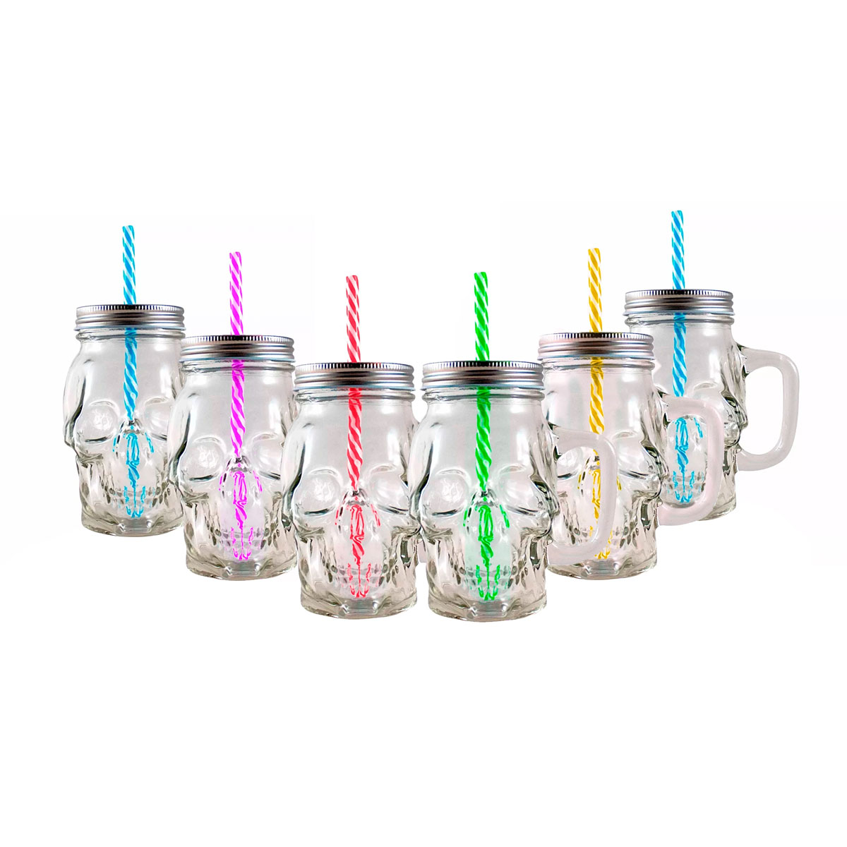 Foto 2 pulgar | Set 6 pz Frasco de Vidrio Calavera Drink Lab Transparente 16oz/ 473ml